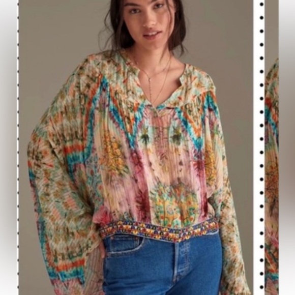 Anthropologie Bhanuni by Jyoti Boho Peasant Blouse Size Large - Picture 2 of 9